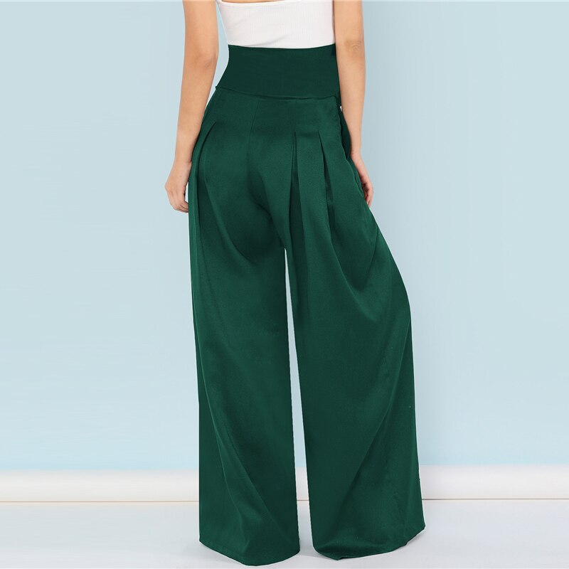 Women’s Elegant Style Green Pleated Pants | FR76 Group Ltd